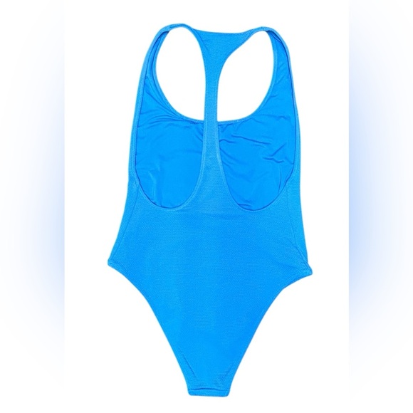 Aerie One Piece Racerback Cheeky Textured Swimsuit in Blue, Size Medium M - Picture 4 of 5